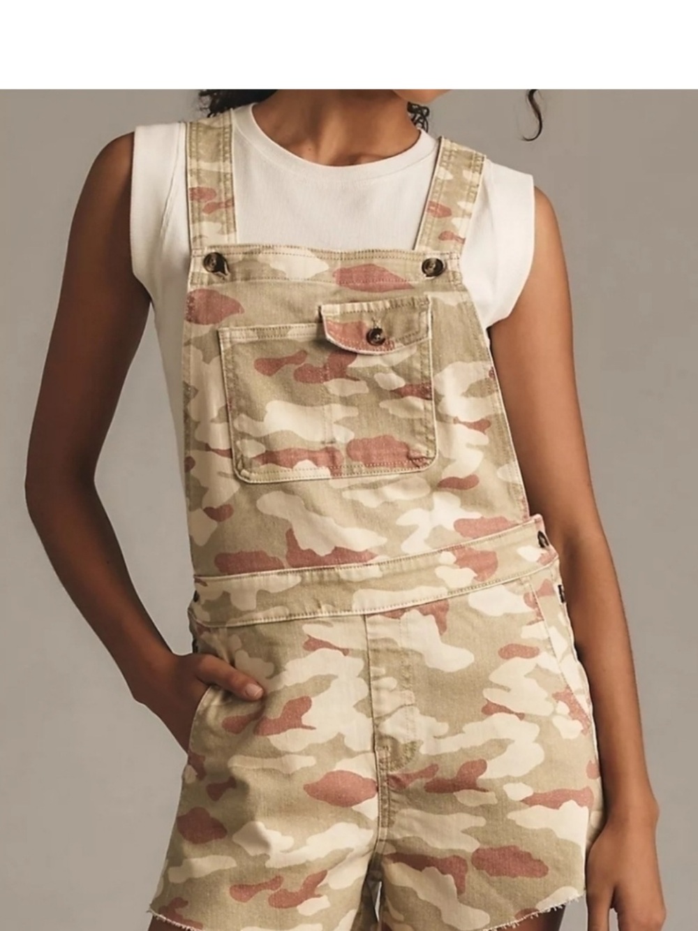 Pilcro Beige & Tan Camo Short Overalls